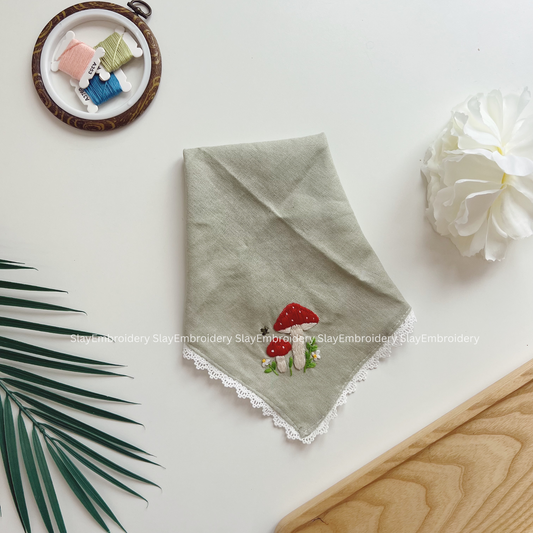 Under The Mushrooms Wedding Handkerchief, Custom Embroidered Handkerchief, Linen Handkerchiefs