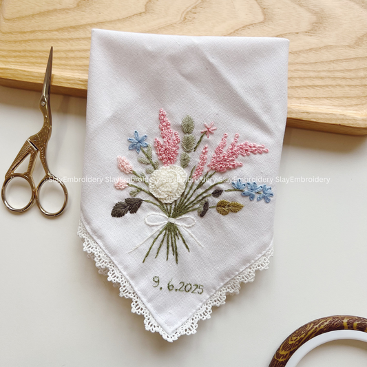 Pastel Garden Wedding Handkerchief, Custom Embroidered Handkerchief, Linen Handkerchiefs