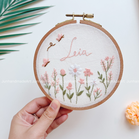 Baby Pink Flowers Garden Wedding Hoop Custom Floral Wedding Hoops Wedding Gift