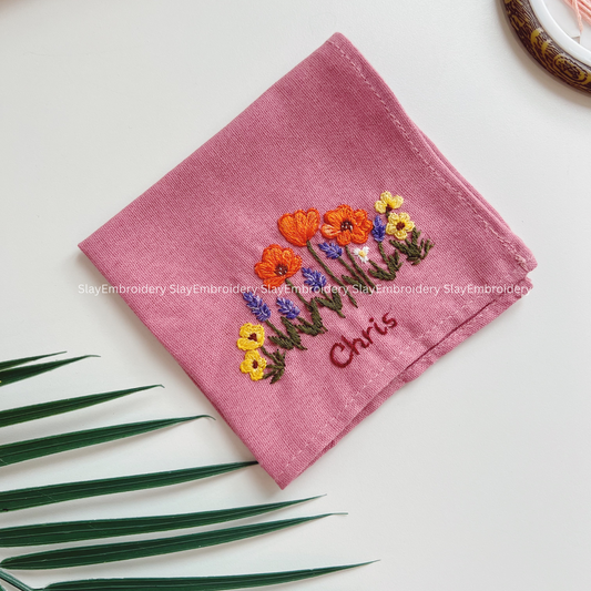 Whispers Of Poppy Wedding Handkerchief, Custom Embroidered Handkerchief