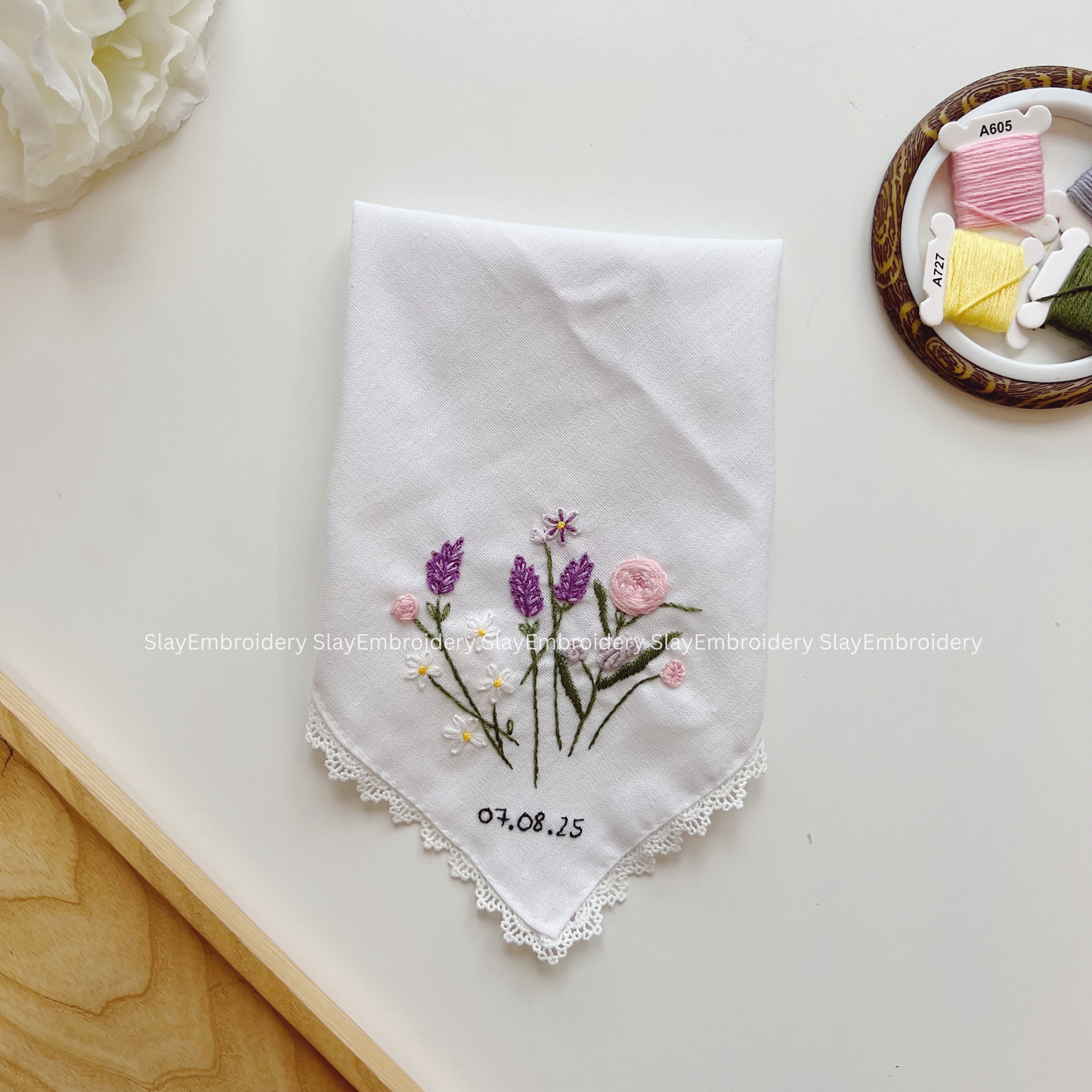 Floral Medley Wedding Handkerchief, Custom Embroidered Handkerchief, Linen Handkerchiefs