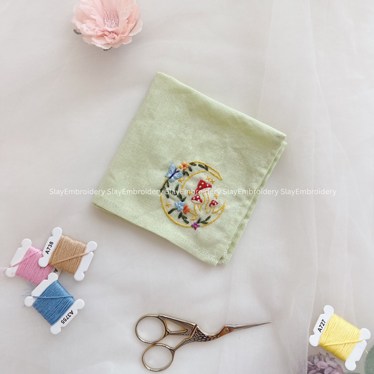 Mushroom & Bloom Wedding Handkerchief, Custom Embroidered Handkerchief