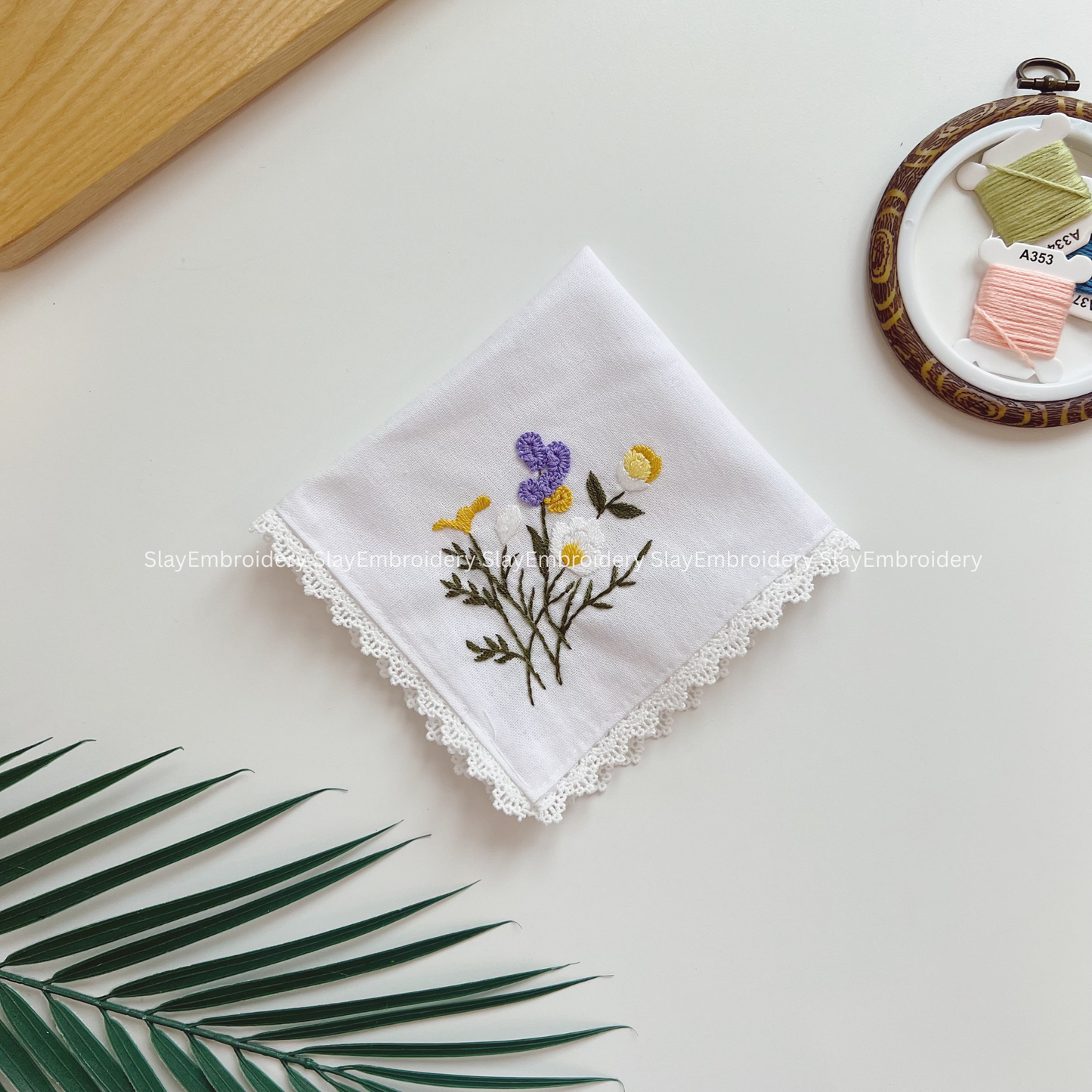 Pastel Garden Wedding Handkerchief, Custom Embroidered Handkerchief, Linen Handkerchiefs
