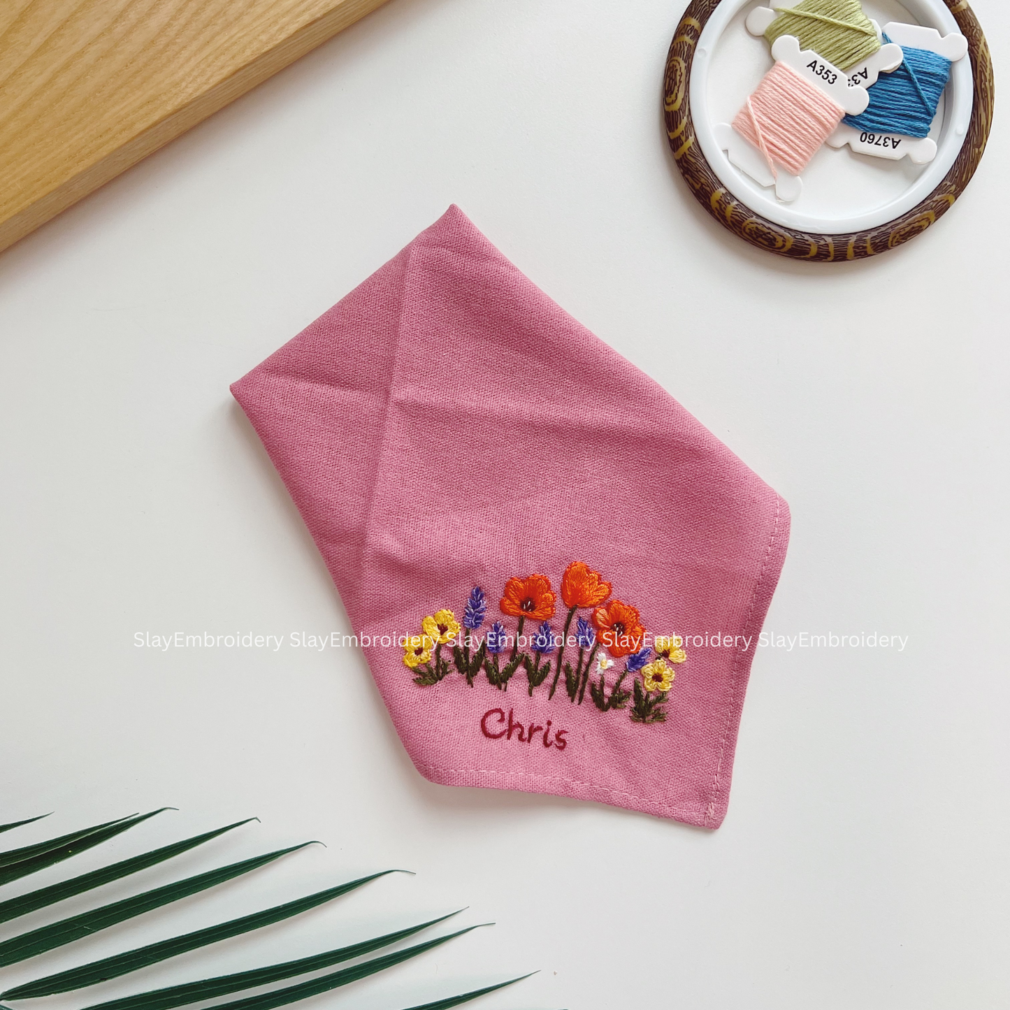 Whispers Of Poppy Wedding Handkerchief, Custom Embroidered Handkerchief