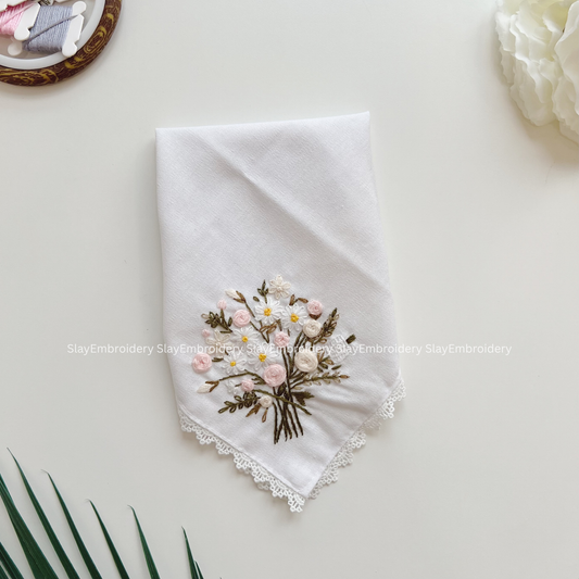 Pastel Bloom Wedding Handkerchief, Custom Embroidered Handkerchief, Linen Handkerchiefs
