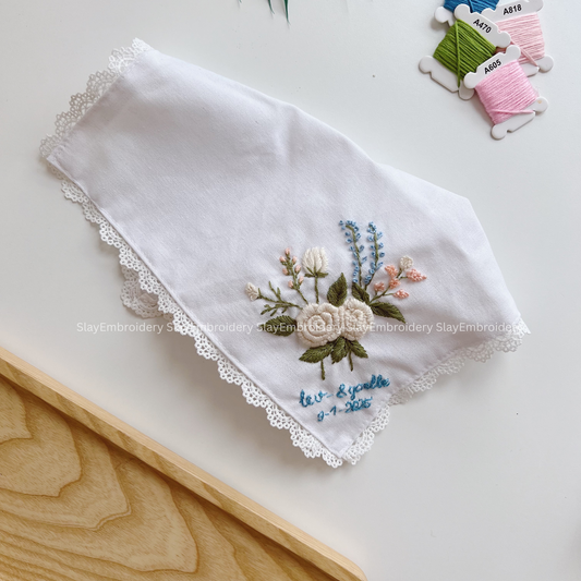 3D Floral Wedding Handkerchief, Custom Embroidered Handkerchief, Linen Handkerchiefs