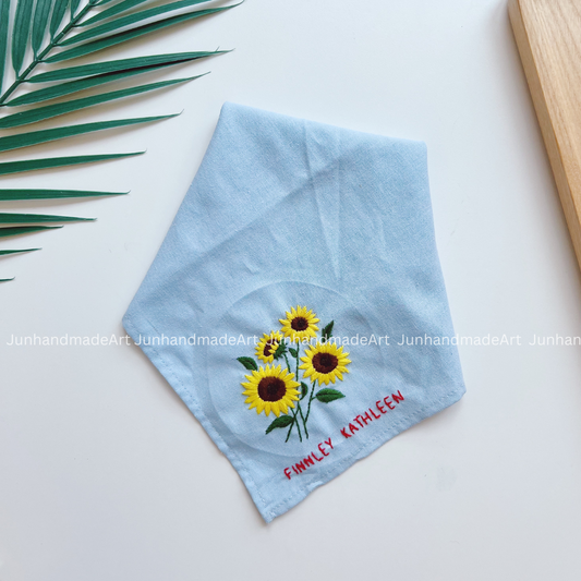 Delightful Sunflowers Wedding Handkerchief, Custom Embroidered Handkerchief