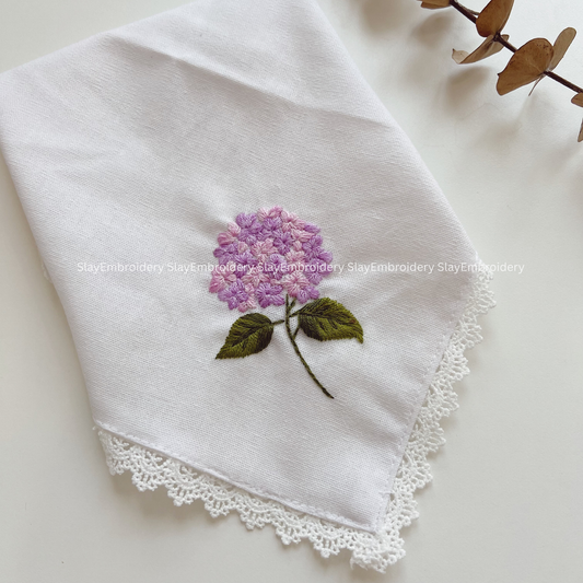 Dusky Dahlia Wedding Handkerchief, Custom Embroidered Handkerchief, Linen Handkerchiefs