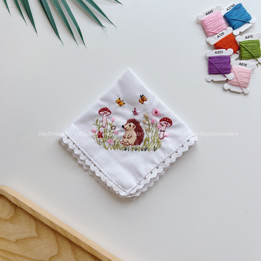 Wildflower & Mushroom Harmony Wedding Handkerchief, Custom Embroidered Handkerchief, Linen Handkerchiefs