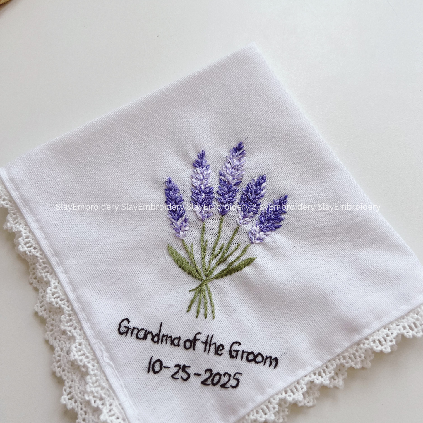 Lavender Bunch Wedding Handkerchief, Custom Embroidered Handkerchief, Linen Handkerchiefs