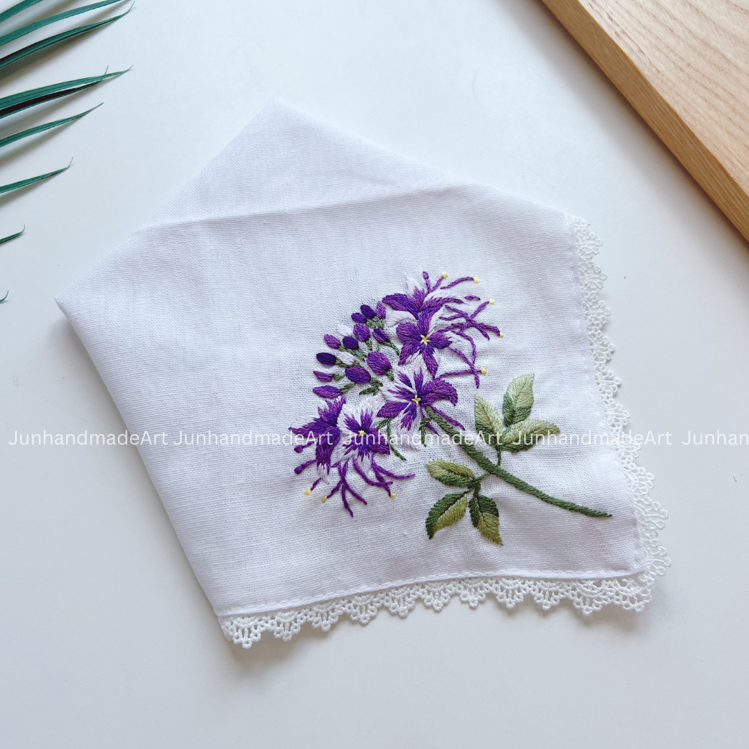 Dreamy Purple Handkerchief, Custom Embroidered Handkerchief, Linen Handkerchiefs