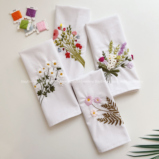 Wildflower Embroidered Linen Napkins – Elegant Floral Napkin – Rustic Wedding Table Decor Housewarming Gift, for Her or Hostess