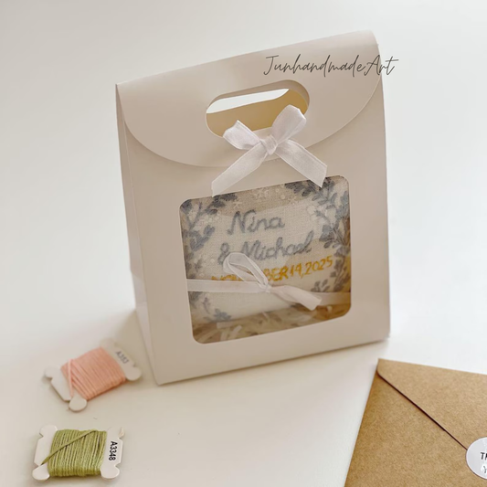 Custom Gold Details Personalized Embroidered Ring Bearer Pillow, Custom Linen Wedding Cushion