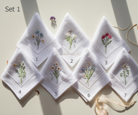 Custom Embroidered Wedding Handkerchief, Ladies Embroidery Handkerchief, Linen Handkerchiefs, Personalized Women Floral Handkerchiefs Gift