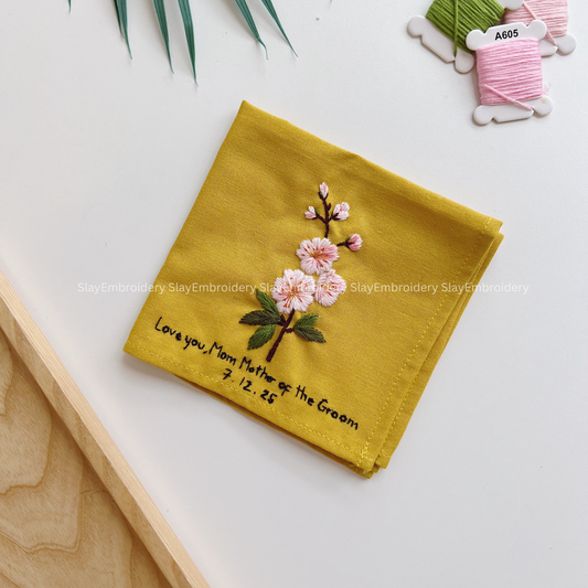 Sakura Whisper Wedding Handkerchief, Custom Embroidered Handkerchief