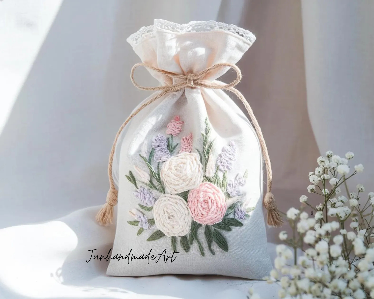 Personalized Embroidered Wedding Sachet Bag – Wedding Favor Gift, Linen Lavender Pouch, Custom Name & Date (Copy)