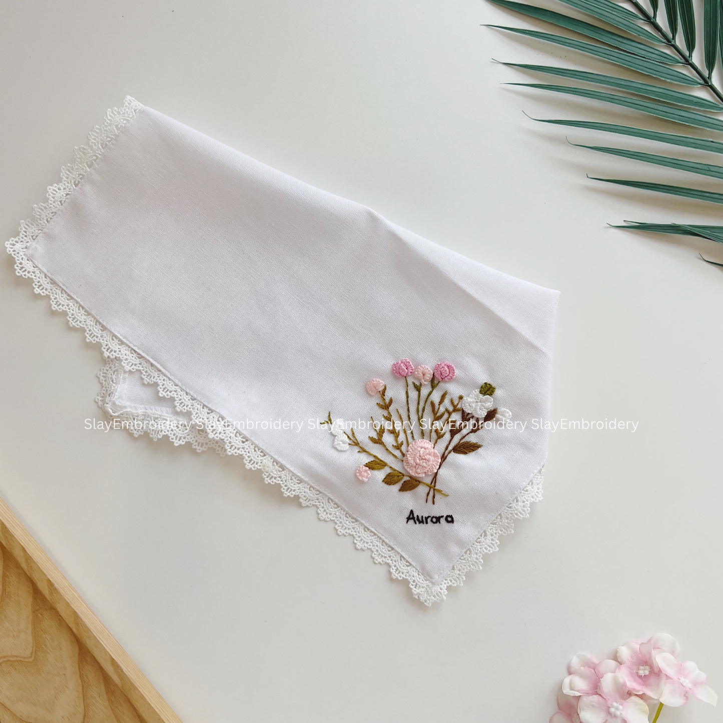 Blush Petal Field Wedding Handkerchief, Custom Embroidered Handkerchief, Linen Handkerchiefs