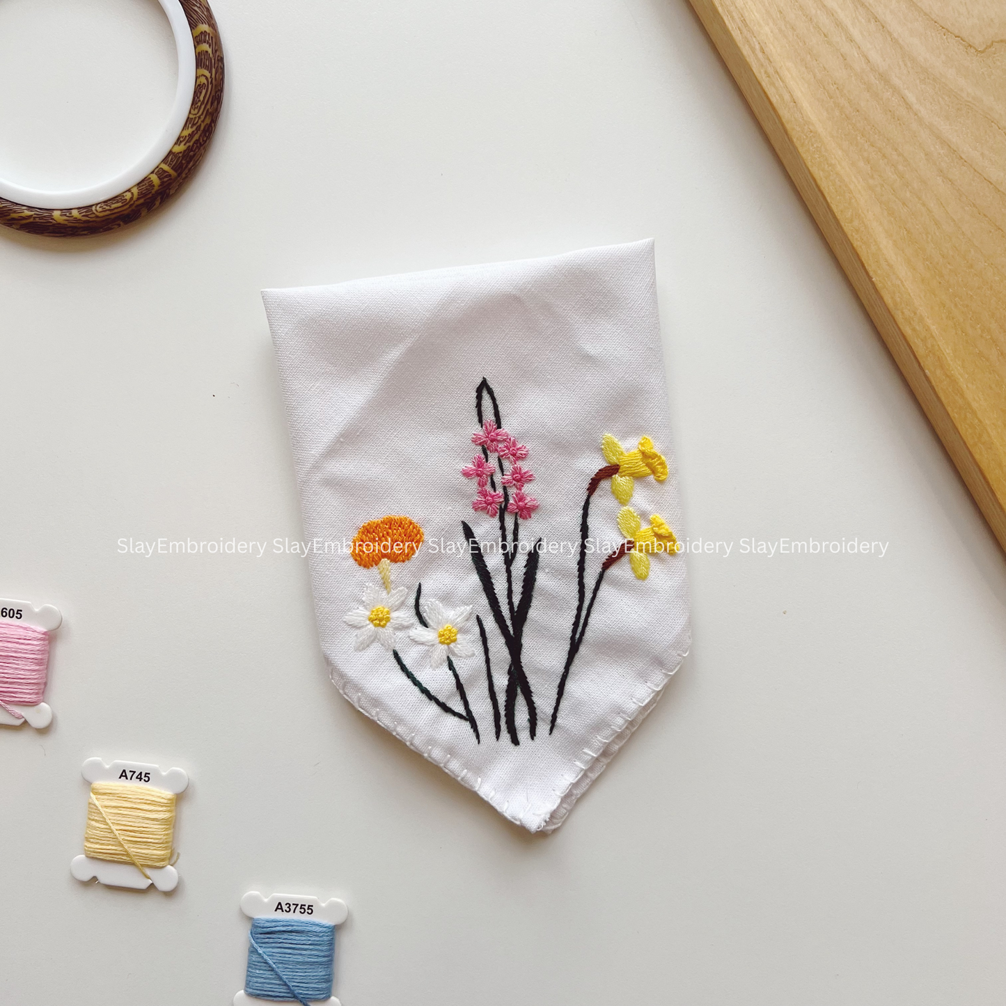 Joyful Wildflowers Wedding Handkerchief, Custom Embroidered Handkerchief, Linen Handkerchiefs