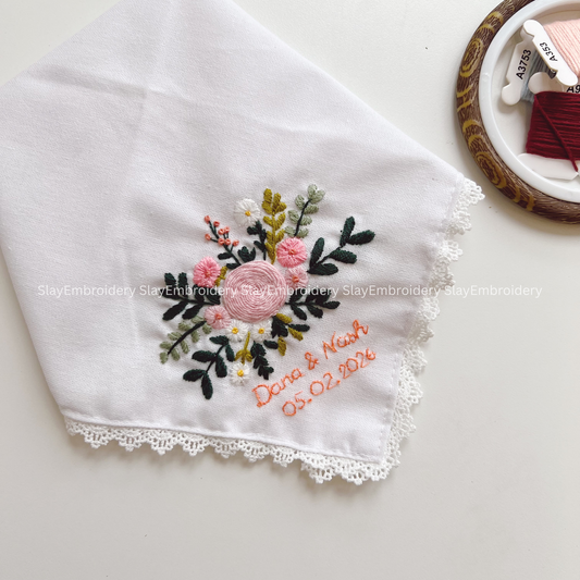 Spring Blooming Wedding Handkerchief, Custom Embroidered Handkerchief, Linen Handkerchiefs