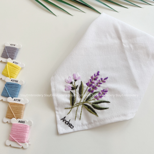 Lavender Lane Wedding Handkerchief, Custom Embroidered Handkerchief