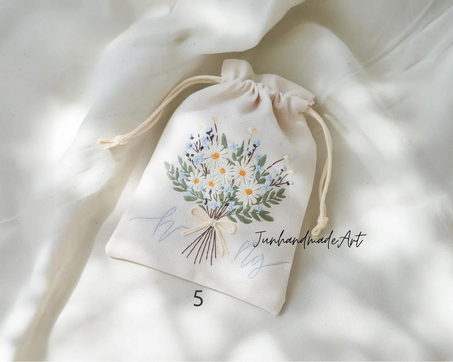 Personalized Embroidered Wedding Sachet Bag – Wedding Favor Gift, Linen Lavender Pouch, Custom Name & Date