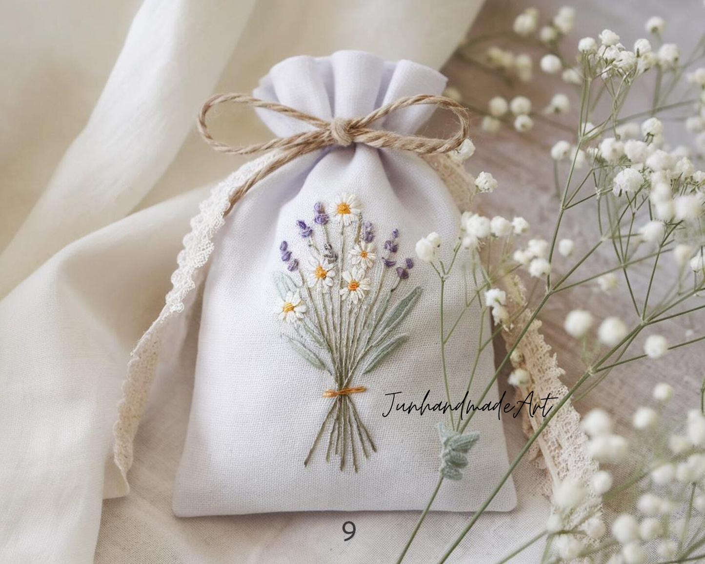 Personalized Embroidered Wedding Sachet Bag – Wedding Favor Gift, Linen Lavender Pouch, Custom Name & Date