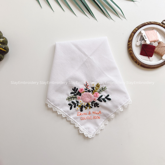 Spring Blooming Wedding Handkerchief, Custom Embroidered Handkerchief, Linen Handkerchiefs