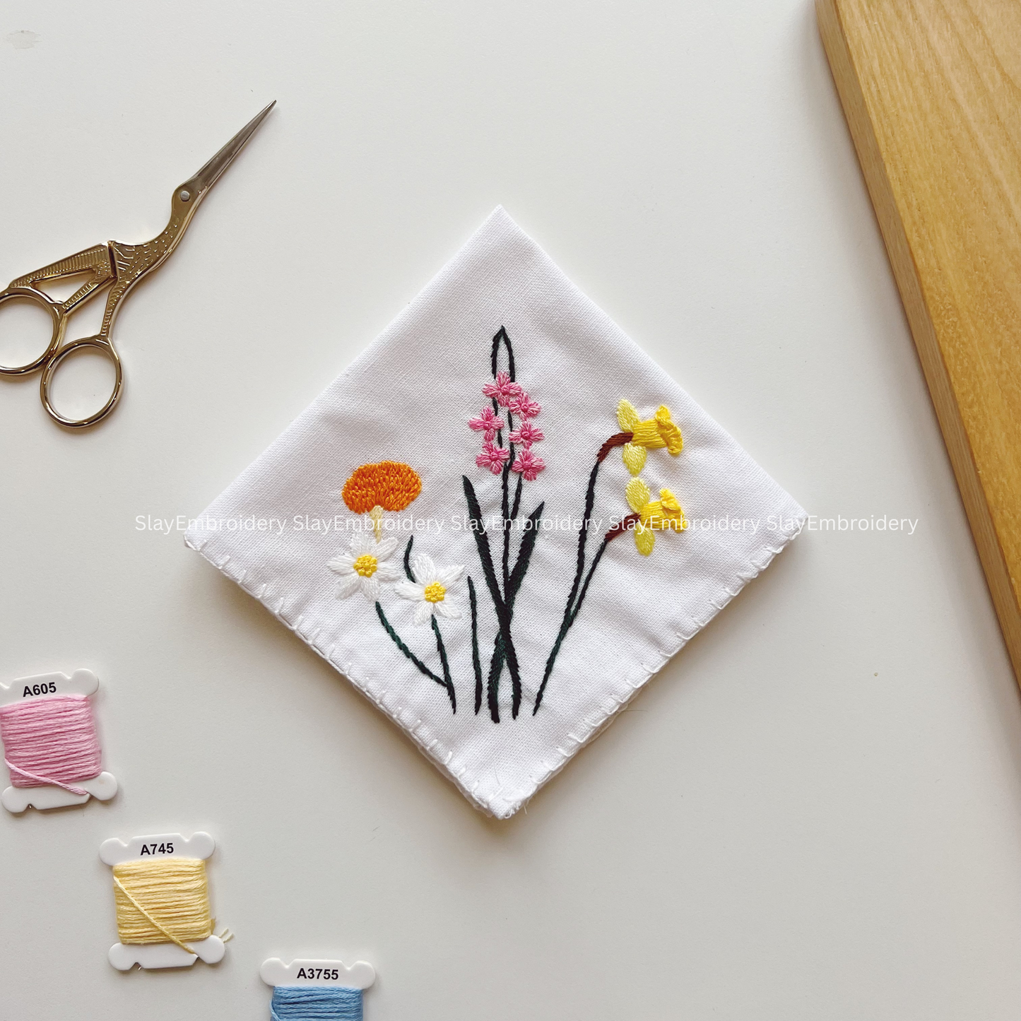 Joyful Wildflowers Wedding Handkerchief, Custom Embroidered Handkerchief, Linen Handkerchiefs