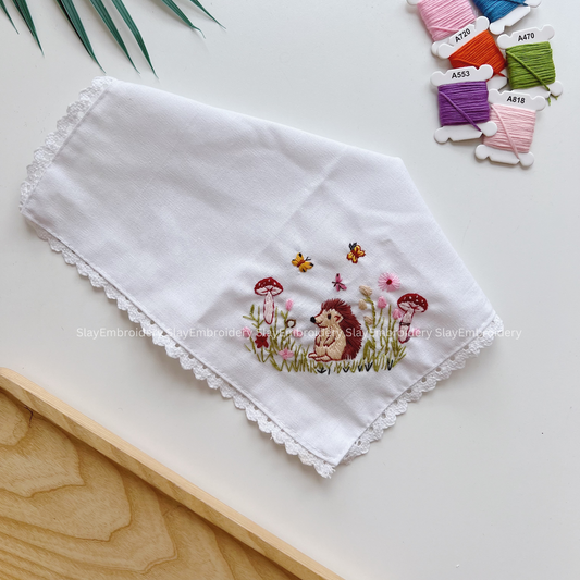 Wildflower & Mushroom Harmony Wedding Handkerchief, Custom Embroidered Handkerchief, Linen Handkerchiefs