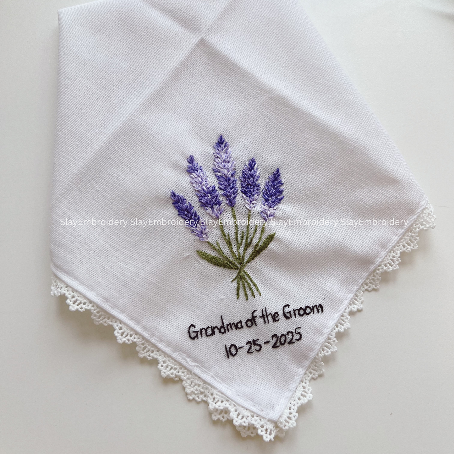 Lavender Bunch Wedding Handkerchief, Custom Embroidered Handkerchief, Linen Handkerchiefs