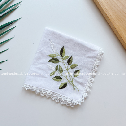 Elegant Leaves Handkerchief, Custom Embroidered Handkerchief, Linen Handkerchiefs