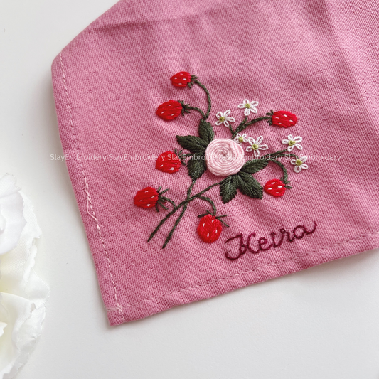 Strawberry Field Wedding Handkerchief, Custom Embroidered Handkerchief
