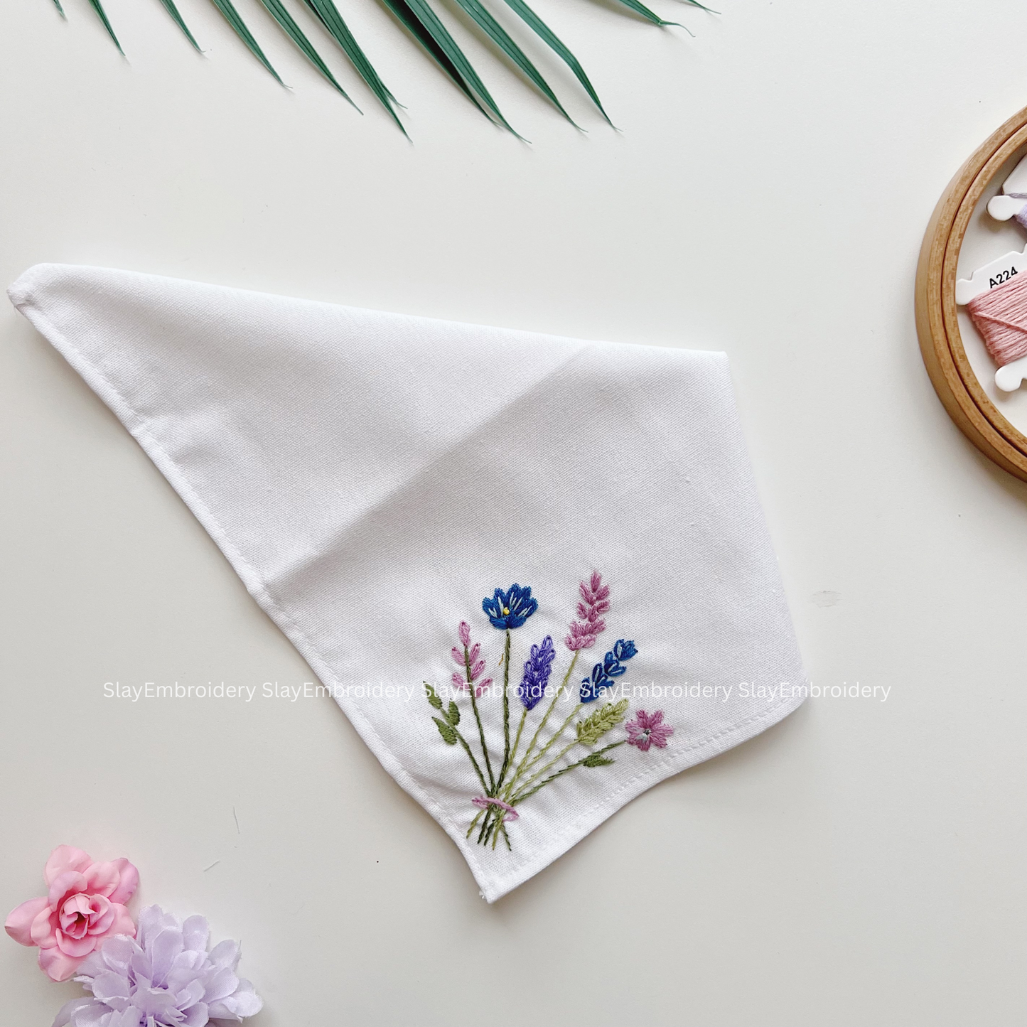 Wildflower Wedding Handkerchief, Custom Embroidered Handkerchief, Linen Handkerchiefs
