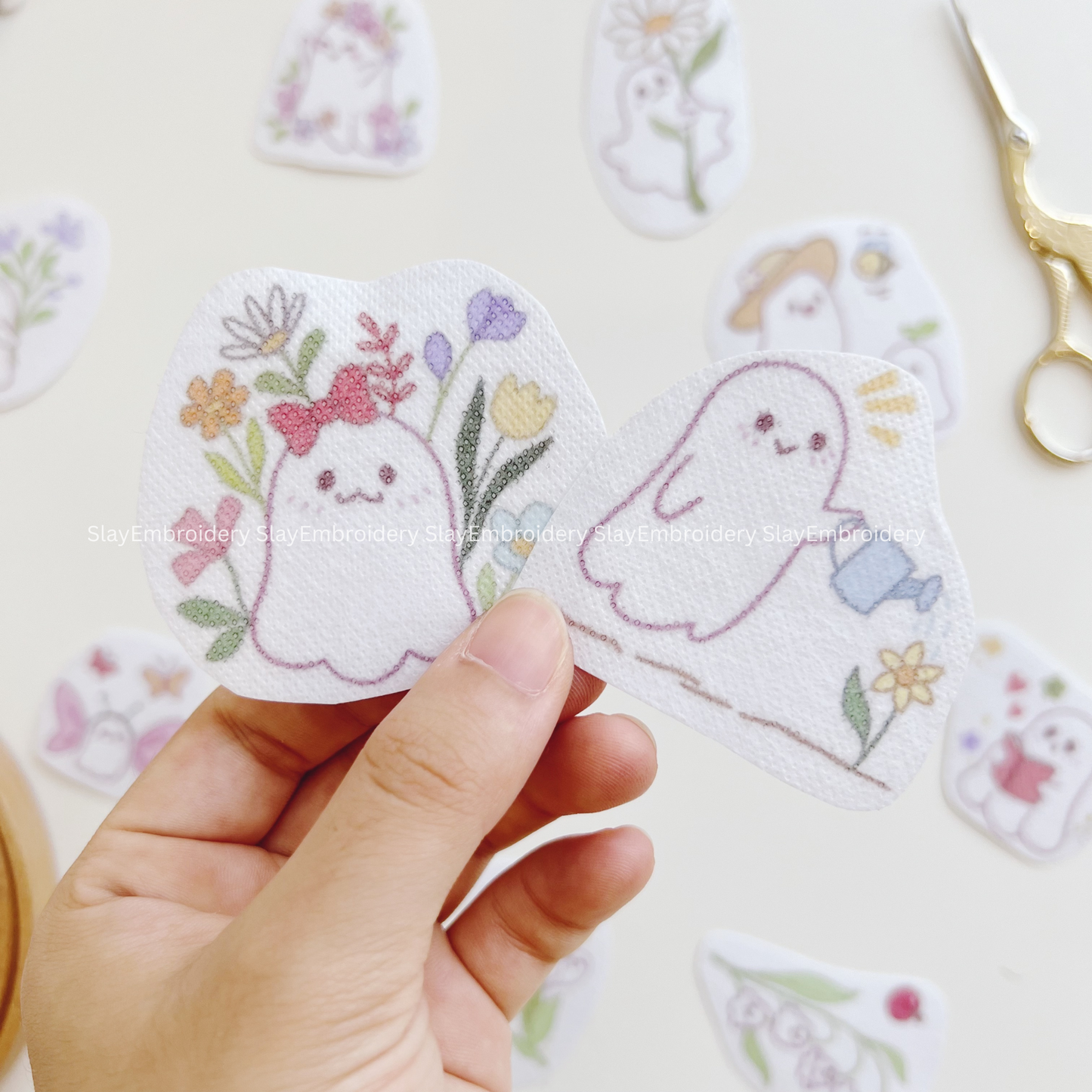 Cute Spring Ghost Embroidery Pattern For Beginner Easy To Use Stick and Stitch