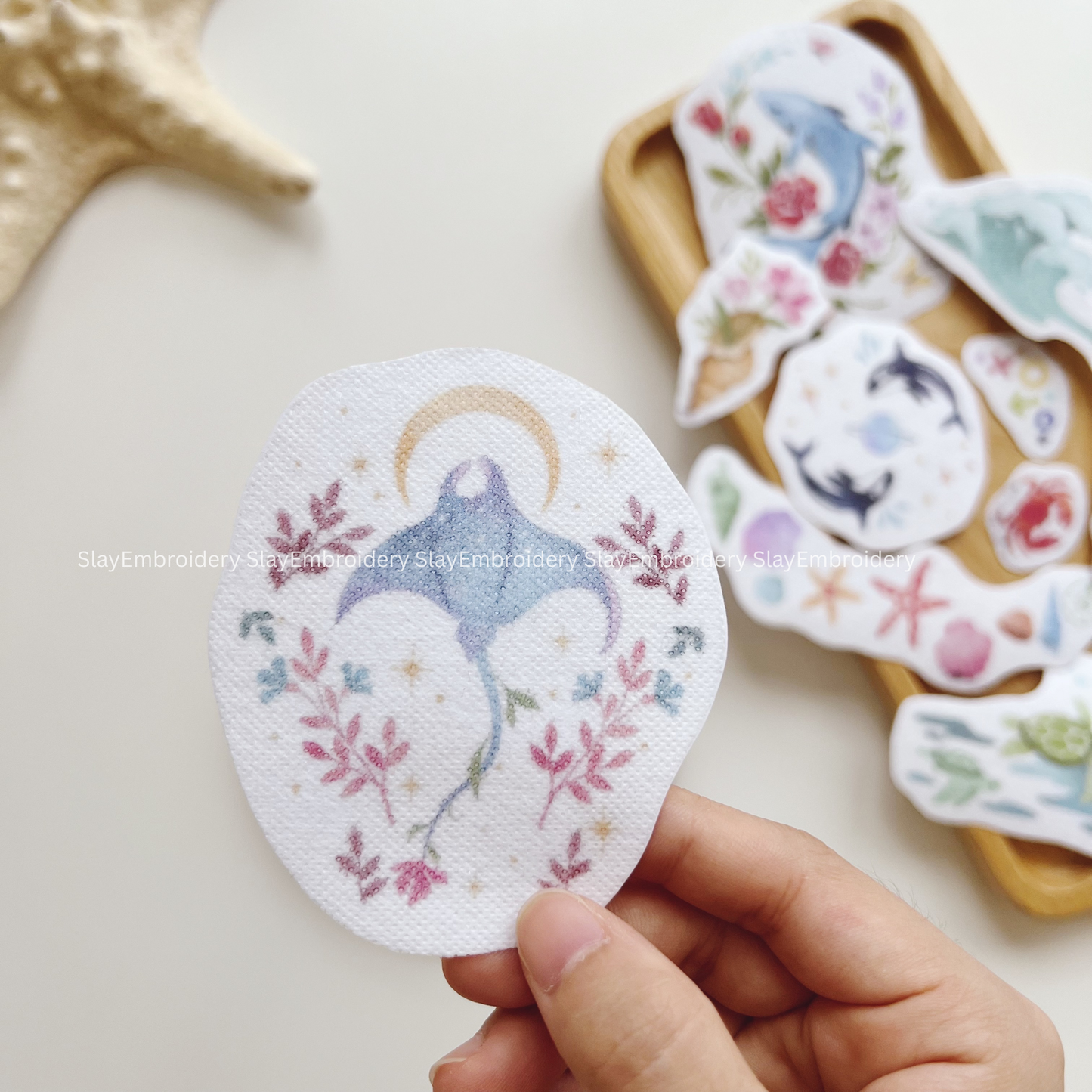 Blue Dolphin Whale Shark Ocean Animals Embroidery Pattern For Beginner Easy To Use Stick and Stitch