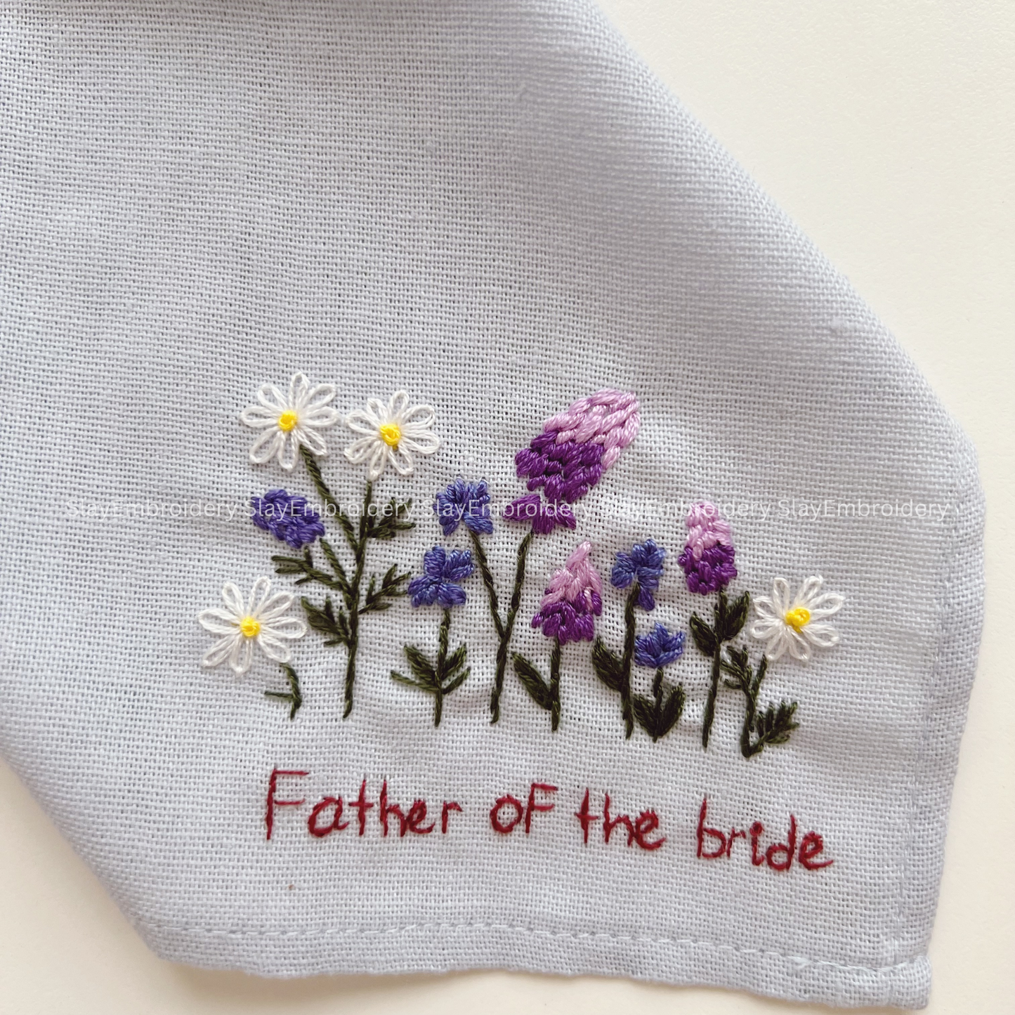 Blue Garden Wedding Handkerchief, Custom Embroidered Handkerchief