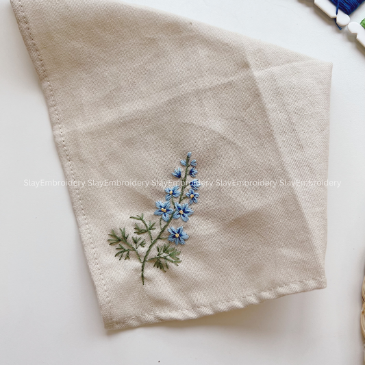 Forget Me Not Flowers Embroidery Handkerchief, Custom Embroidered Handkerchief