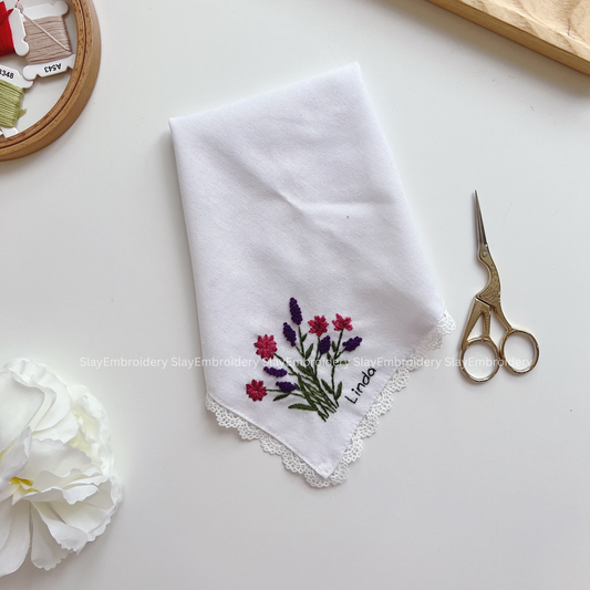 Lavender Breeze Wedding Handkerchief, Custom Embroidered Handkerchief