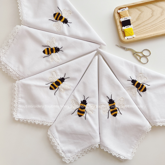 Honeybee Embroidered Linen Napkins – Elegant Floral Napkin – Rustic Wedding Table Decor Housewarming Gift, for Her or Hostess