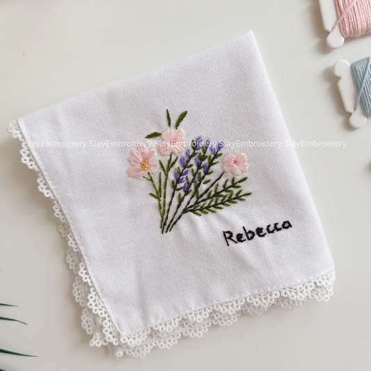 Lavender Blush Kiss Wedding Handkerchief, Custom Embroidered Handkerchief, Linen Handkerchiefs