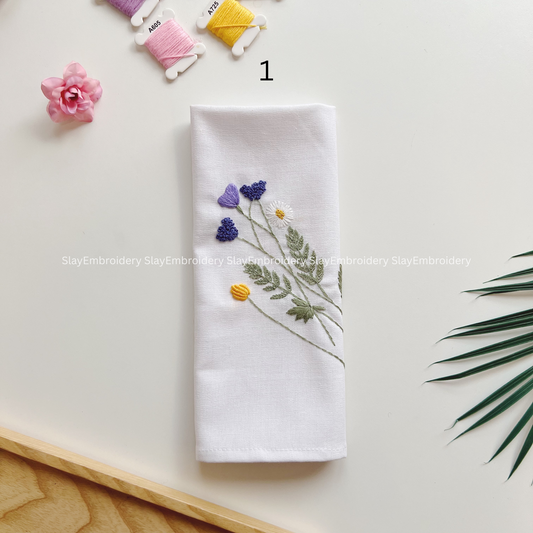 Meadow Muse Embroidered Linen Napkins – Elegant Floral Napkin – Rustic Wedding Table Decor Housewarming Gift, for Her or Hostess