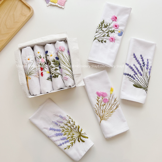 Floral Embroidered Linen Napkins – Elegant Floral Napkin – Rustic Wedding Table Decor Housewarming Gift, for Her or Hostess