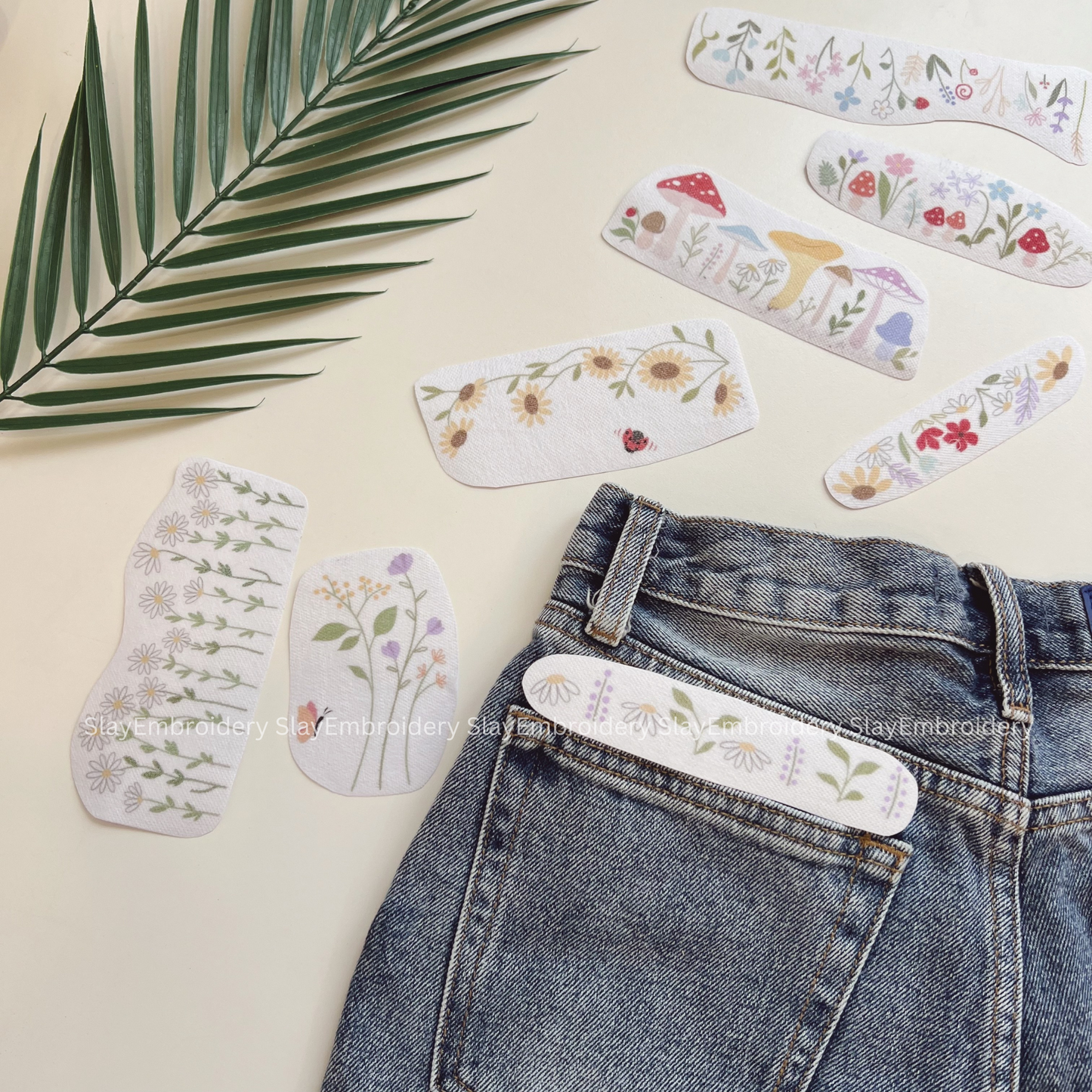 Flowers Design For Cuffed Jeans Jeans Cuff Embroidery Pattern For Beginner Easy To Use Stick and Stitch