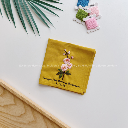 Sakura Whisper Wedding Handkerchief, Custom Embroidered Handkerchief