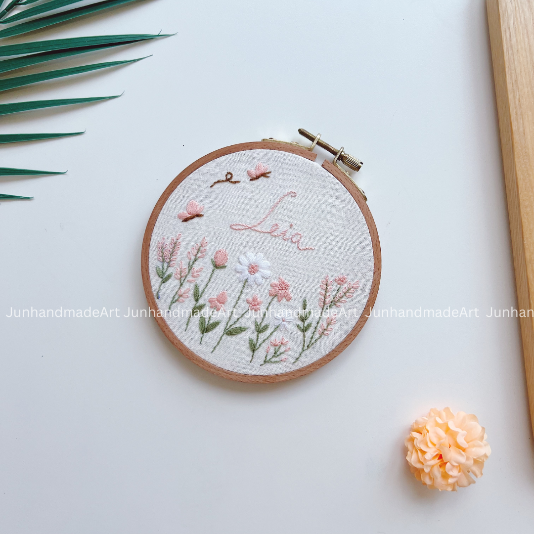 Baby Pink Flowers Garden Wedding Hoop Custom Floral Wedding Hoops Wedding Gift