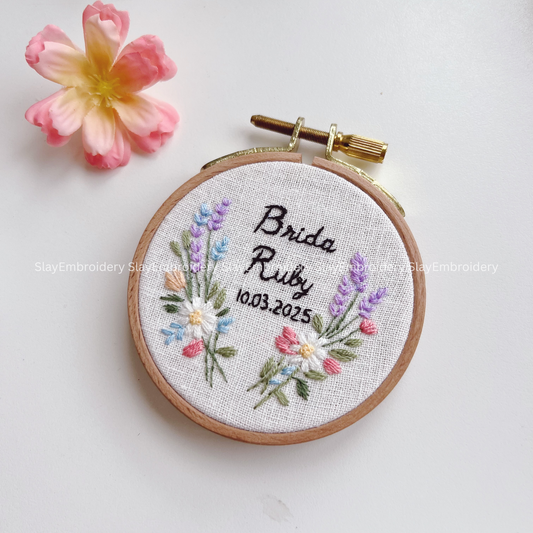 Custom Embroidered Colorful Flowers Wedding Hoop Custom Floral Wedding Hoops Wedding Gift