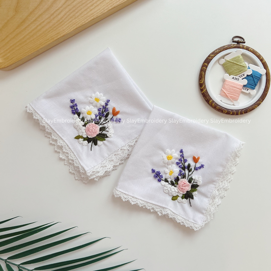 Meadow Bloom Wedding Handkerchief, Custom Embroidered Handkerchief, Linen Handkerchiefs