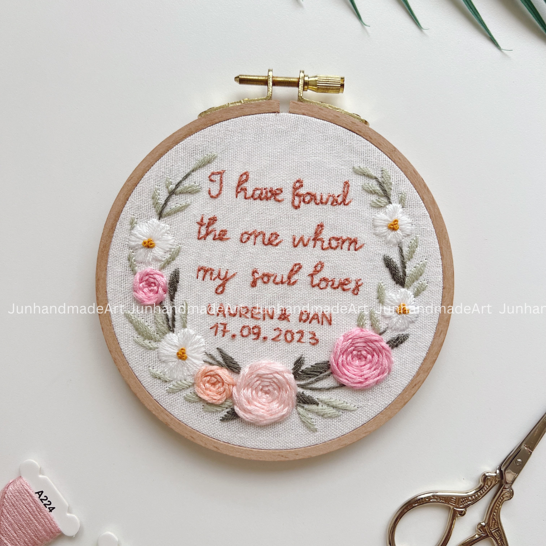 Pink Wreath Bouquet Wedding Hoop Custom Floral Wedding Hoops Wedding Gift