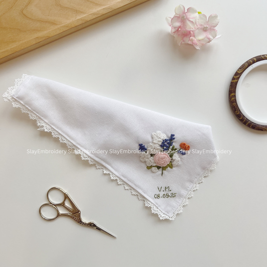 Soft Garden Wedding Handkerchief, Custom Embroidered Handkerchief, Linen Handkerchiefs