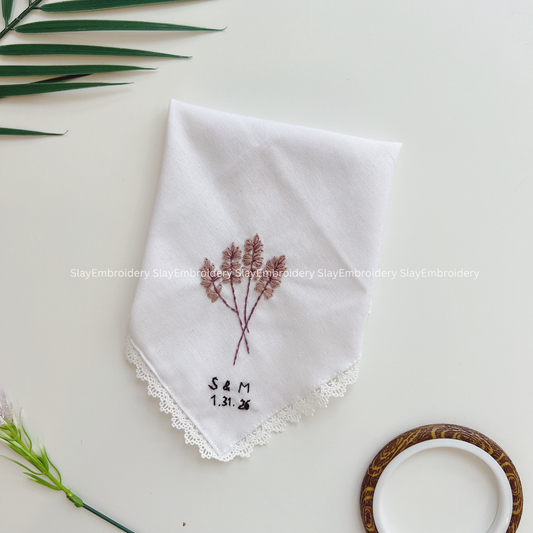 Wild Sprigs Wedding Handkerchief, Custom Embroidered Handkerchief, Linen Handkerchiefs